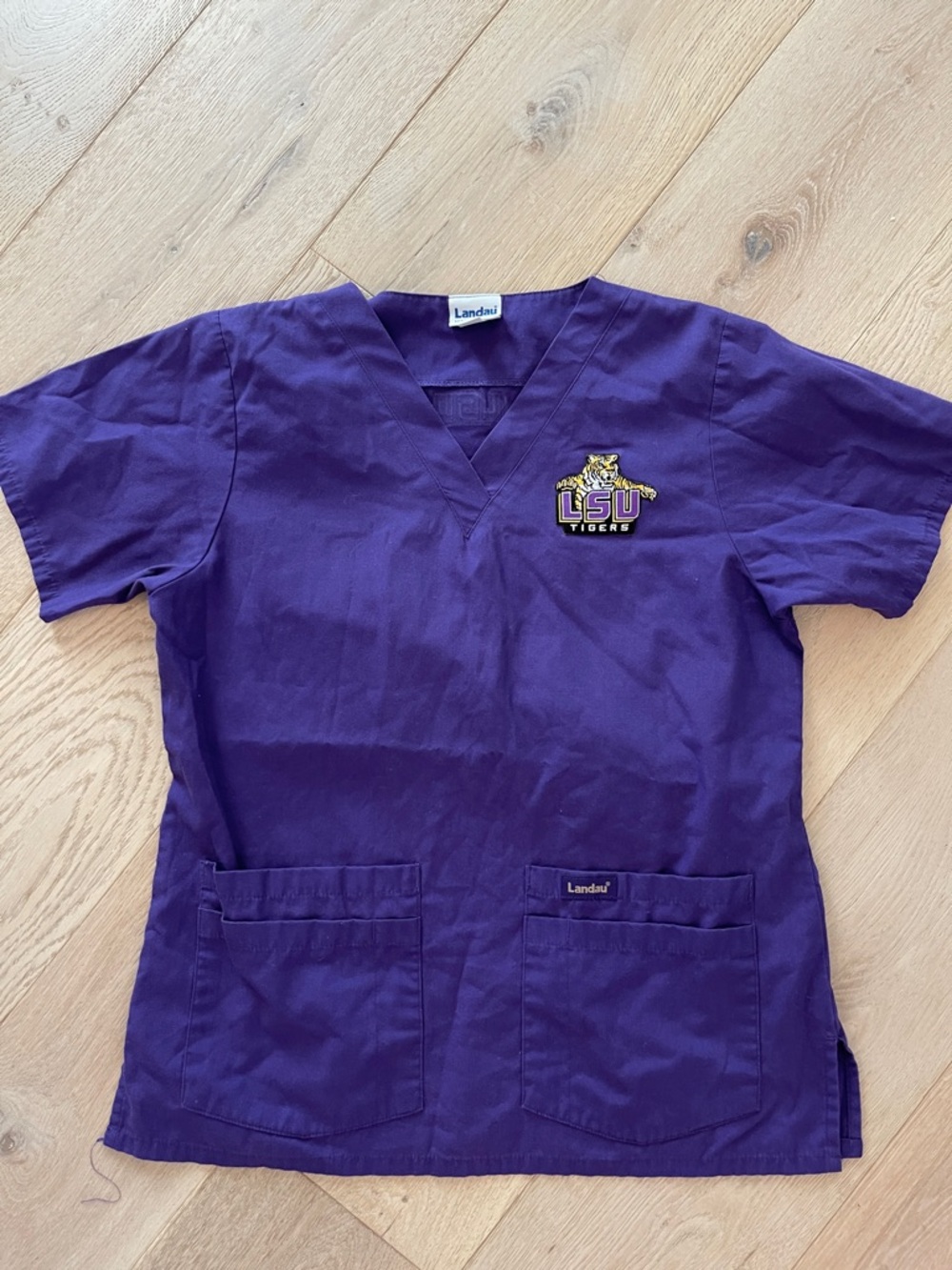 Landau Purple LSU Tigers Logo V-Neck Scrub Top